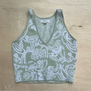 Pacsun XS Green White V Neck Sweater Vest Tank Top Floral Soft Basic Layer